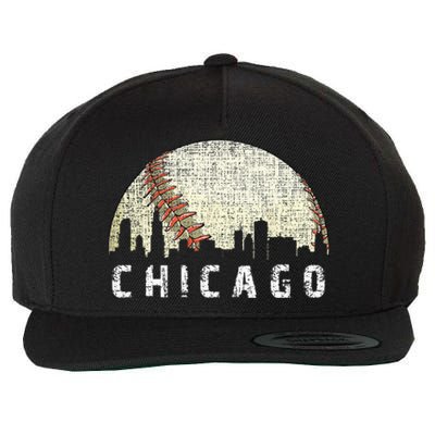 Vintage Chicago Skyline City Baseball Met At Gameday Wool Snapback Cap