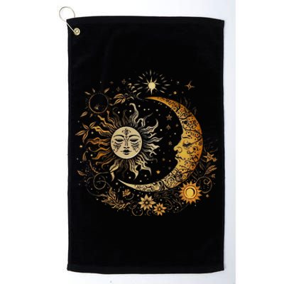 Vintage Celestial Sun Moon Flower Astrology Moon Phases Platinum Collection Golf Towel