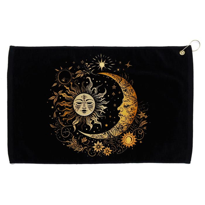 Vintage Celestial Sun Moon Flower Astrology Moon Phases Grommeted Golf Towel