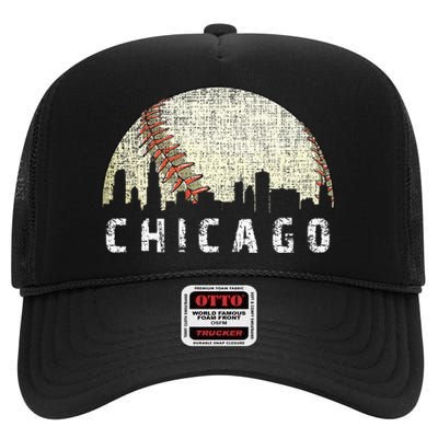 Vintage Chicago Skyline City Baseball  High Crown Mesh Back Trucker Hat