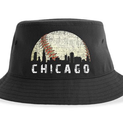 Vintage Chicago Skyline City Baseball  Sustainable Bucket Hat