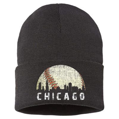 Vintage Chicago Skyline City Baseball  Sustainable Knit Beanie