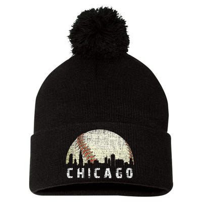 Vintage Chicago Skyline City Baseball  Pom Pom 12in Knit Beanie