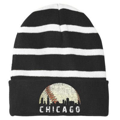 Vintage Chicago Skyline City Baseball  Striped Beanie with Solid Band