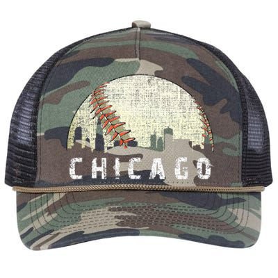 Vintage Chicago Skyline City Baseball  Retro Rope Trucker Hat Cap