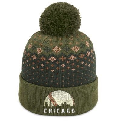 Vintage Chicago Skyline City Baseball  The Baniff Cuffed Pom Beanie