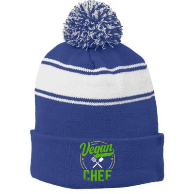 Vegan Chef Sous Chef Gift Stripe Pom Pom Beanie