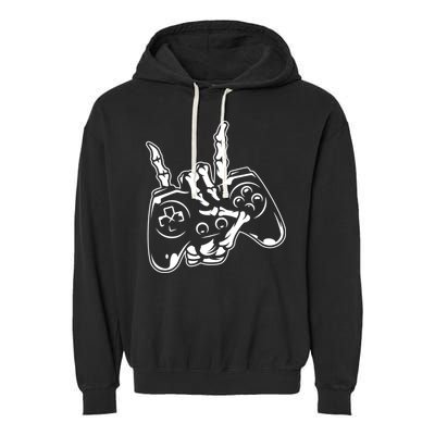Videogame Controller Skeleton Hand Lazy Halloween Costume Gift Garment-Dyed Fleece Hoodie