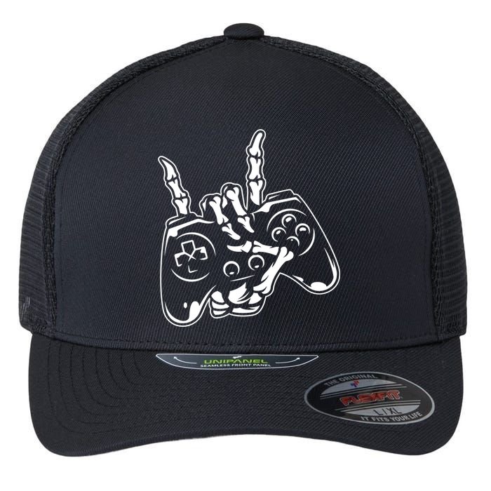 Videogame Controller Skeleton Hand Lazy Halloween Costume Gift Flexfit Unipanel Trucker Cap