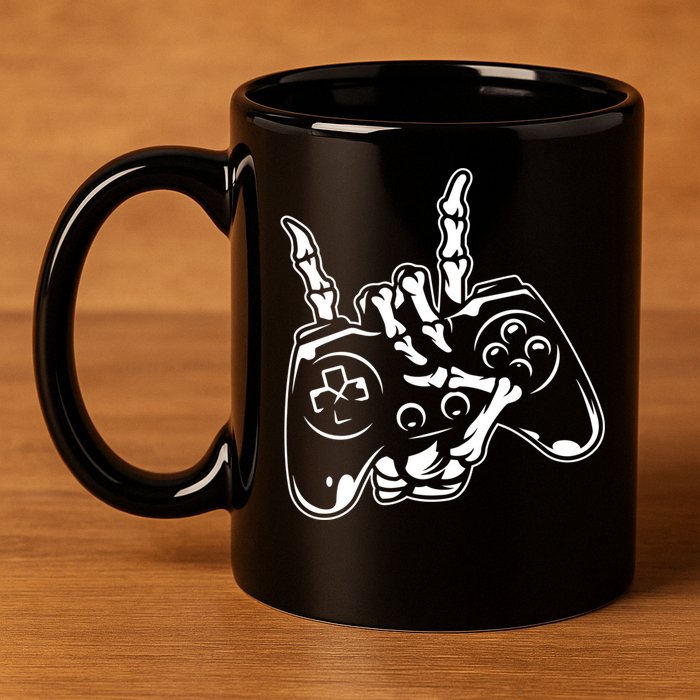 Videogame Controller Skeleton Hand Lazy Halloween Costume Gift 11oz C Handle Ceramic Mug