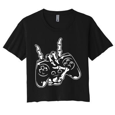 Videogame Controller Skeleton Hand Lazy Halloween Costume Gift Crop Top
