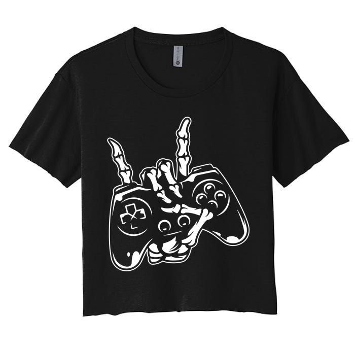 Videogame Controller Skeleton Hand Lazy Halloween Costume Gift Crop Top