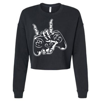 Videogame Controller Skeleton Hand Lazy Halloween Costume Gift Cropped Pullover Crew