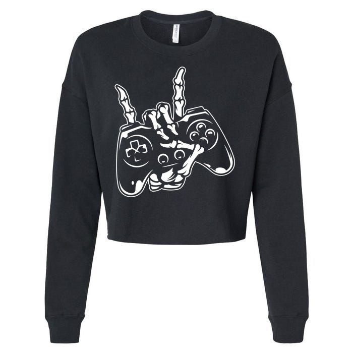 Videogame Controller Skeleton Hand Lazy Halloween Costume Gift Cropped Pullover Crew