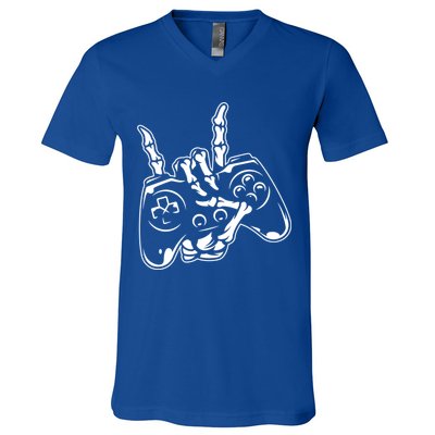 Videogame Controller Skeleton Hand Lazy Halloween Costume Gift V-Neck T-Shirt