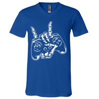 Videogame Controller Skeleton Hand Lazy Halloween Costume Gift V-Neck T-Shirt