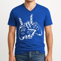 Videogame Controller Skeleton Hand Lazy Halloween Costume Gift V-Neck T-Shirt