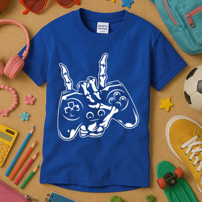 Videogame Controller Skeleton Hand Lazy Halloween Costume Gift Kids T-Shirt