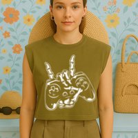 Videogame Controller Skeleton Hand Lazy Halloween Costume Gift Garment-Dyed Women's Muscle Tee