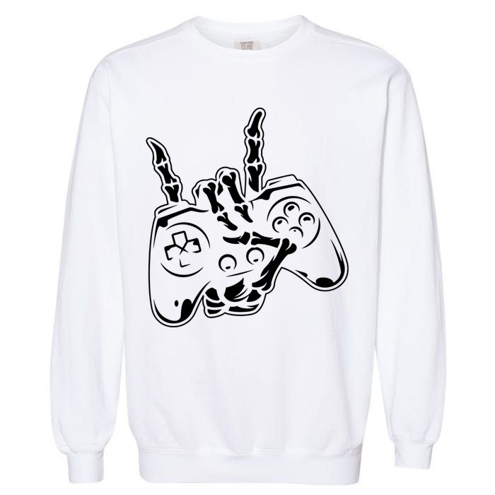 Videogame Controller Skeleton Hand Lazy Halloween Costume Gift Garment-Dyed Sweatshirt