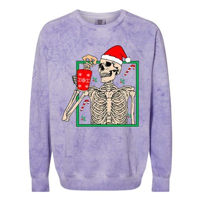 Vintage Christmas Skeleton Santa Drinking Christmas Coffee Colorblast Crewneck Sweatshirt