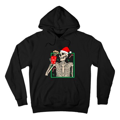 Vintage Christmas Skeleton Santa Drinking Christmas Coffee Hoodie