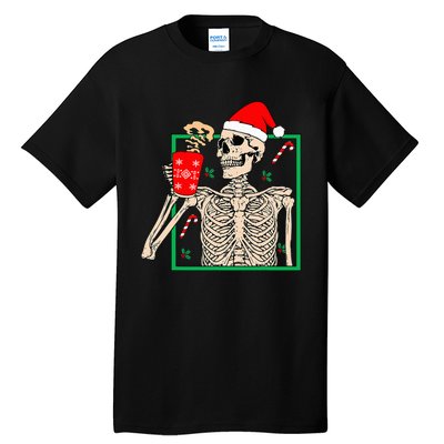 Vintage Christmas Skeleton Santa Drinking Christmas Coffee Tall T-Shirt