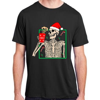 Vintage Christmas Skeleton Santa Drinking Christmas Coffee Adult ChromaSoft Performance T-Shirt