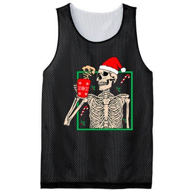 Vintage Christmas Skeleton Santa Drinking Christmas Coffee Mesh Reversible Basketball Jersey Tank