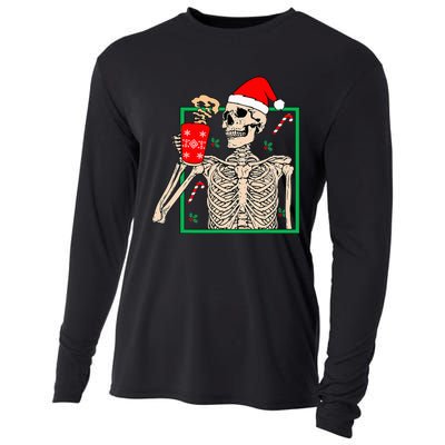 Vintage Christmas Skeleton Santa Drinking Christmas Coffee Cooling Performance Long Sleeve Crew