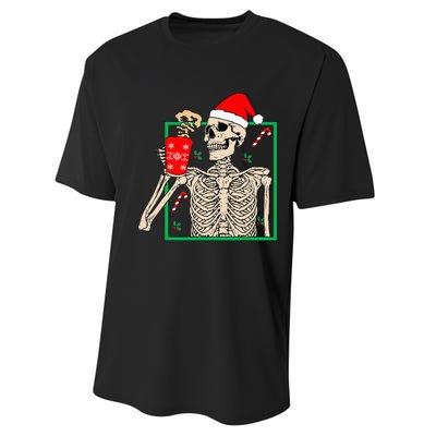 Vintage Christmas Skeleton Santa Drinking Christmas Coffee Performance Sprint T-Shirt