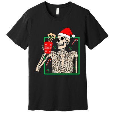 Vintage Christmas Skeleton Santa Drinking Christmas Coffee Premium T-Shirt