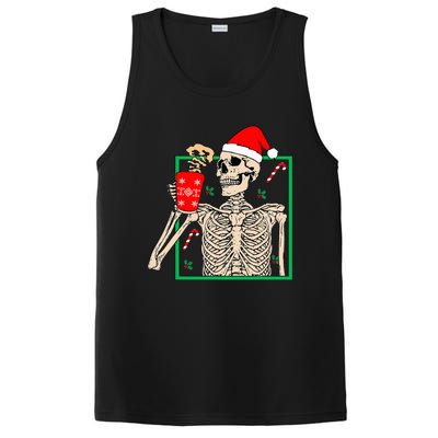 Vintage Christmas Skeleton Santa Drinking Christmas Coffee PosiCharge Competitor Tank