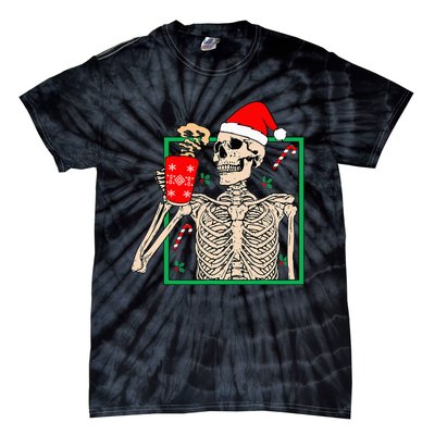 Vintage Christmas Skeleton Santa Drinking Christmas Coffee Tie-Dye T-Shirt