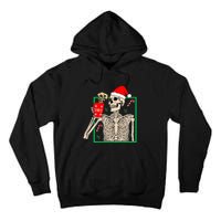 Vintage Christmas Skeleton Santa Drinking Christmas Coffee Tall Hoodie