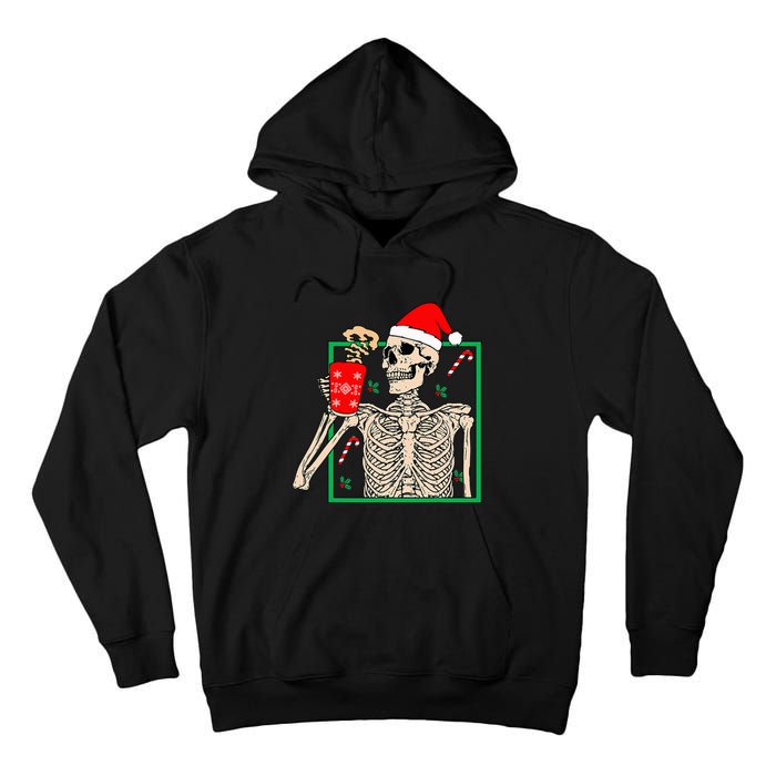 Vintage Christmas Skeleton Santa Drinking Christmas Coffee Tall Hoodie