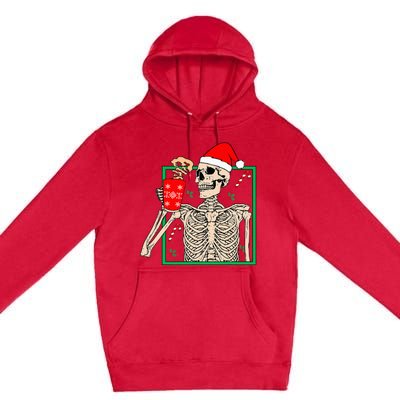 Vintage Christmas Skeleton Santa Drinking Christmas Coffee Premium Pullover Hoodie