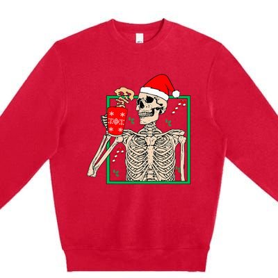 Vintage Christmas Skeleton Santa Drinking Christmas Coffee Premium Crewneck Sweatshirt