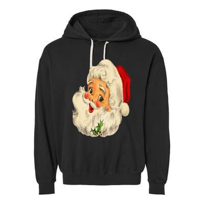 Vintage Christmas Santa Claus Face Funny Old Fashioned Garment-Dyed Fleece Hoodie