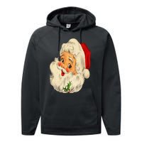 Vintage Christmas Santa Claus Face Funny Old Fashioned Performance Fleece Hoodie