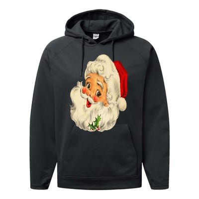 Vintage Christmas Santa Claus Face Funny Old Fashioned Performance Fleece Hoodie