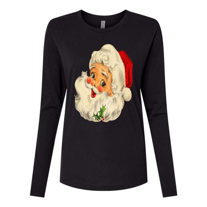 Vintage Christmas Santa Claus Face Funny Old Fashioned Womens Cotton Relaxed Long Sleeve T-Shirt