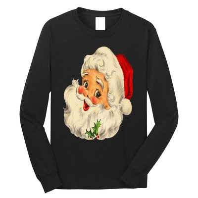 Vintage Christmas Santa Claus Face Funny Old Fashioned Long Sleeve Shirt