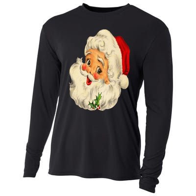 Vintage Christmas Santa Claus Face Funny Old Fashioned Cooling Performance Long Sleeve Crew