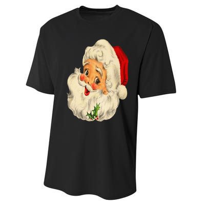 Vintage Christmas Santa Claus Face Funny Old Fashioned Performance Sprint T-Shirt