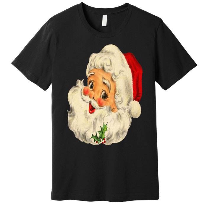 Vintage Christmas Santa Claus Face Funny Old Fashioned Premium T-Shirt