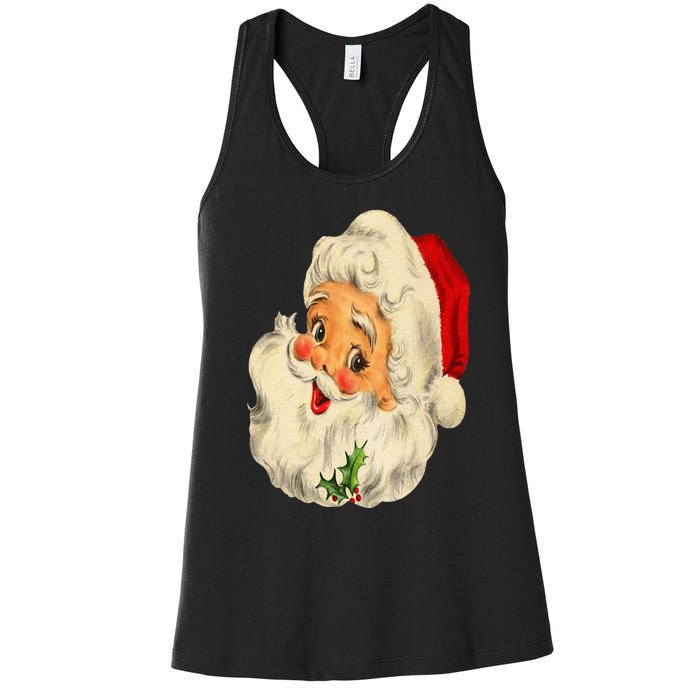 Vintage Christmas Santa Claus Face Funny Old Fashioned Women's Racerback Tank