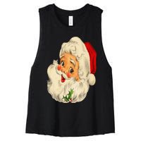 Vintage Christmas Santa Claus Face Funny Old Fashioned Women's Racerback Cropped Tank