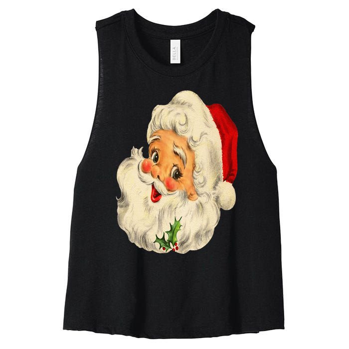 Vintage Christmas Santa Claus Face Funny Old Fashioned Women's Racerback Cropped Tank