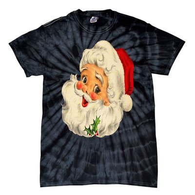 Vintage Christmas Santa Claus Face Funny Old Fashioned Tie-Dye T-Shirt